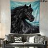 Black Horse with Golden Floral Pattern Tapestry, Ornate Horse Portrait Art Print Wall Hanging Home Decor