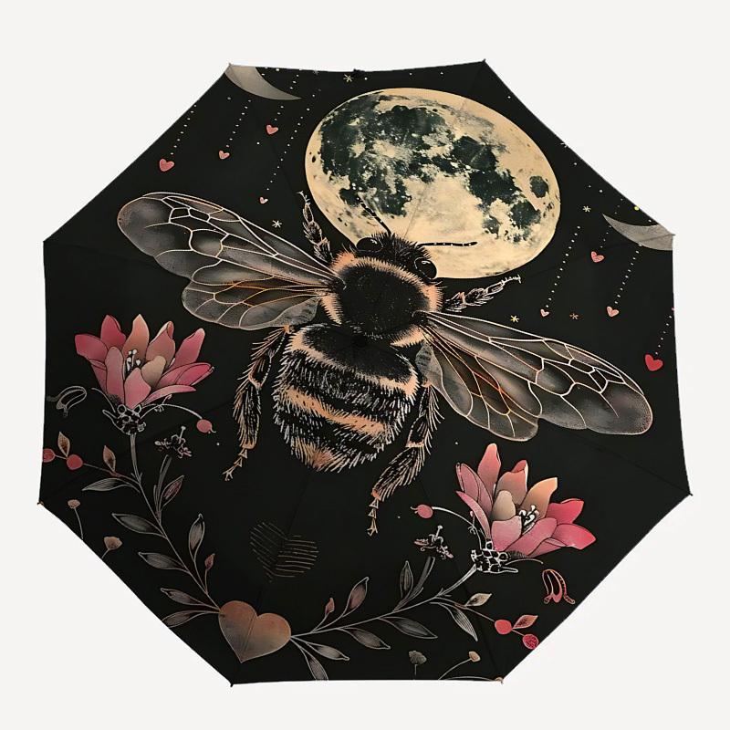 Bee Moon Automatic Folding umbrella Compact 8 rib Design,Unique Style,Suitable for Everyday Outdoor Use,Perfect Gift for Friends and Fa