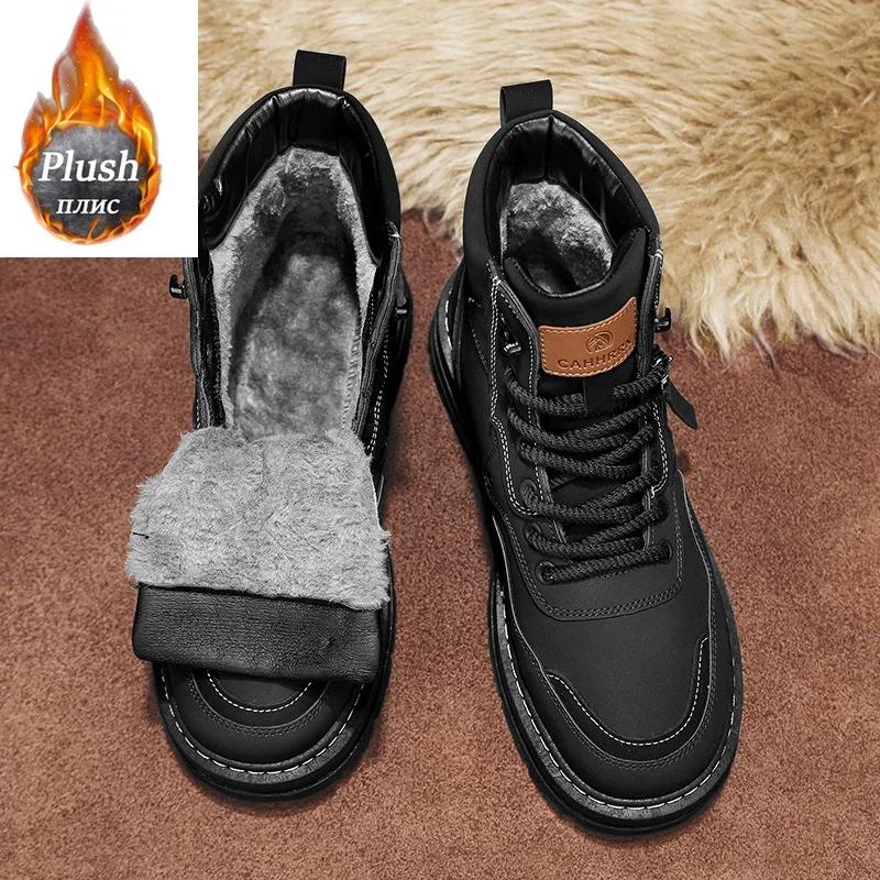 2024 Winter Men Boots Casual Shoes Leather Outdoor Platform Walking Fashion Luxury Designer Work High Top Ankle Sneakers Cowboy