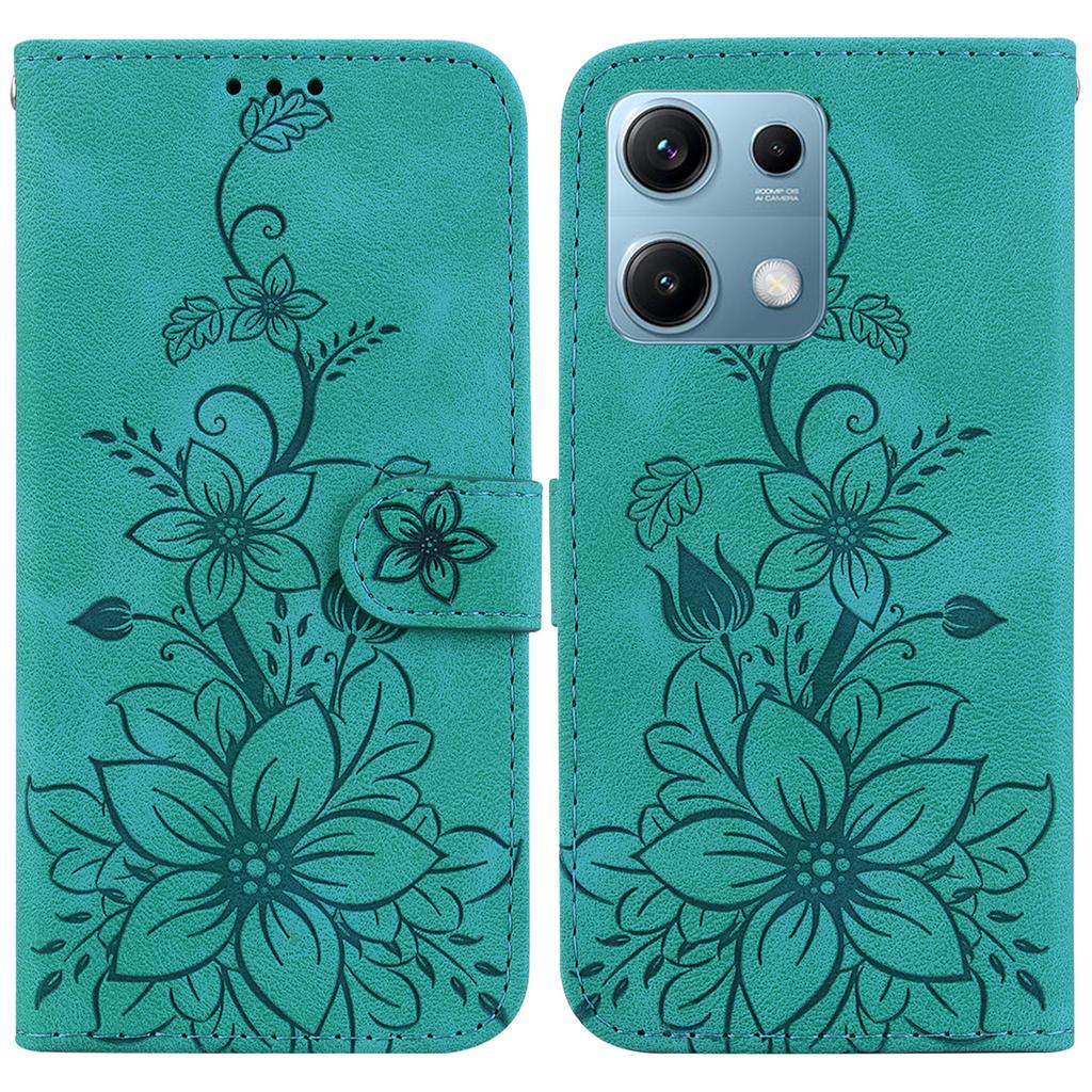 For Xiaomi Redmi Note 14S 4G Case Lily Flower Imprint Leather Phone Cover with Stand