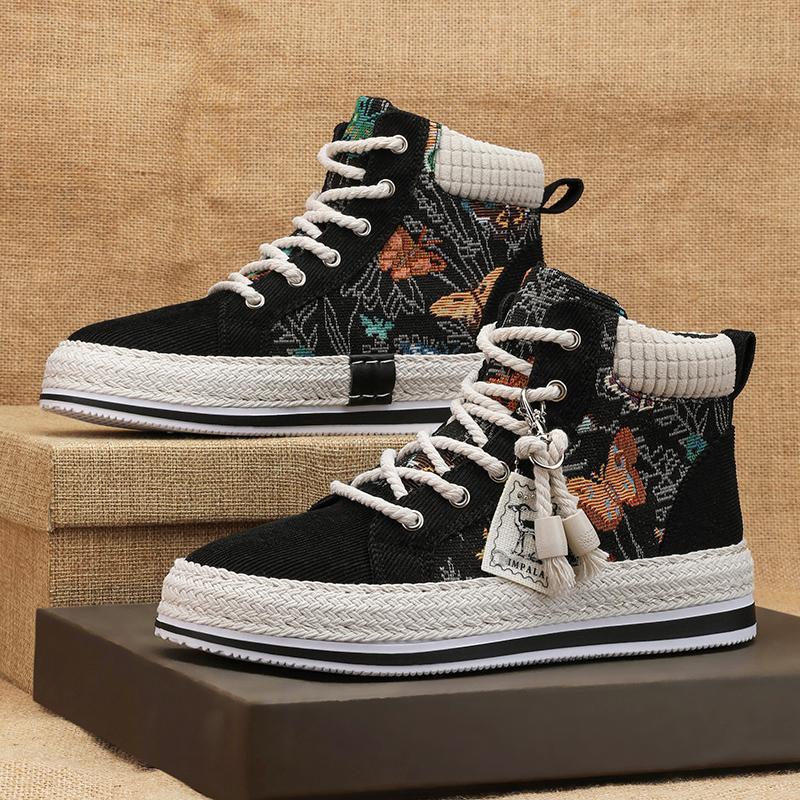 Мужские парусиновые кеды с высоким верхом, осенне-зимние дышащие вельветовые льняные туфли для лазаньи, спортивные и повседневные туфли на платформе для увеличения роста, модная обувь