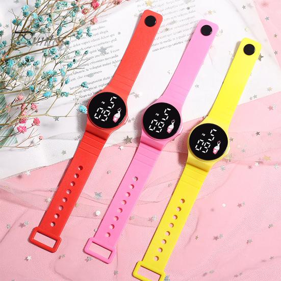Electronic Watch Touchscreen LED Display Soft Band Round Life Waterproof Solid Color Kids Students Digital Watch Daily Wear