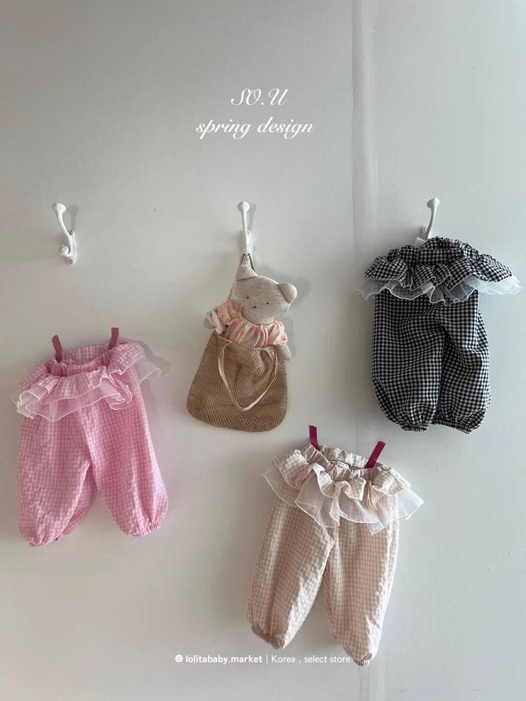 Korean Spring Style Girls' Toddler Sweet Lace Plaid Mesh Pants Skirt