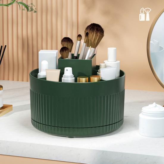 Ящик для хранения косметики на столешнице, поворотный стол на 360 градусов, большая вместимость, 5 отделений, многофункциональная кисточка для макияжа, органайзер для губной помады, держатель-контейнер