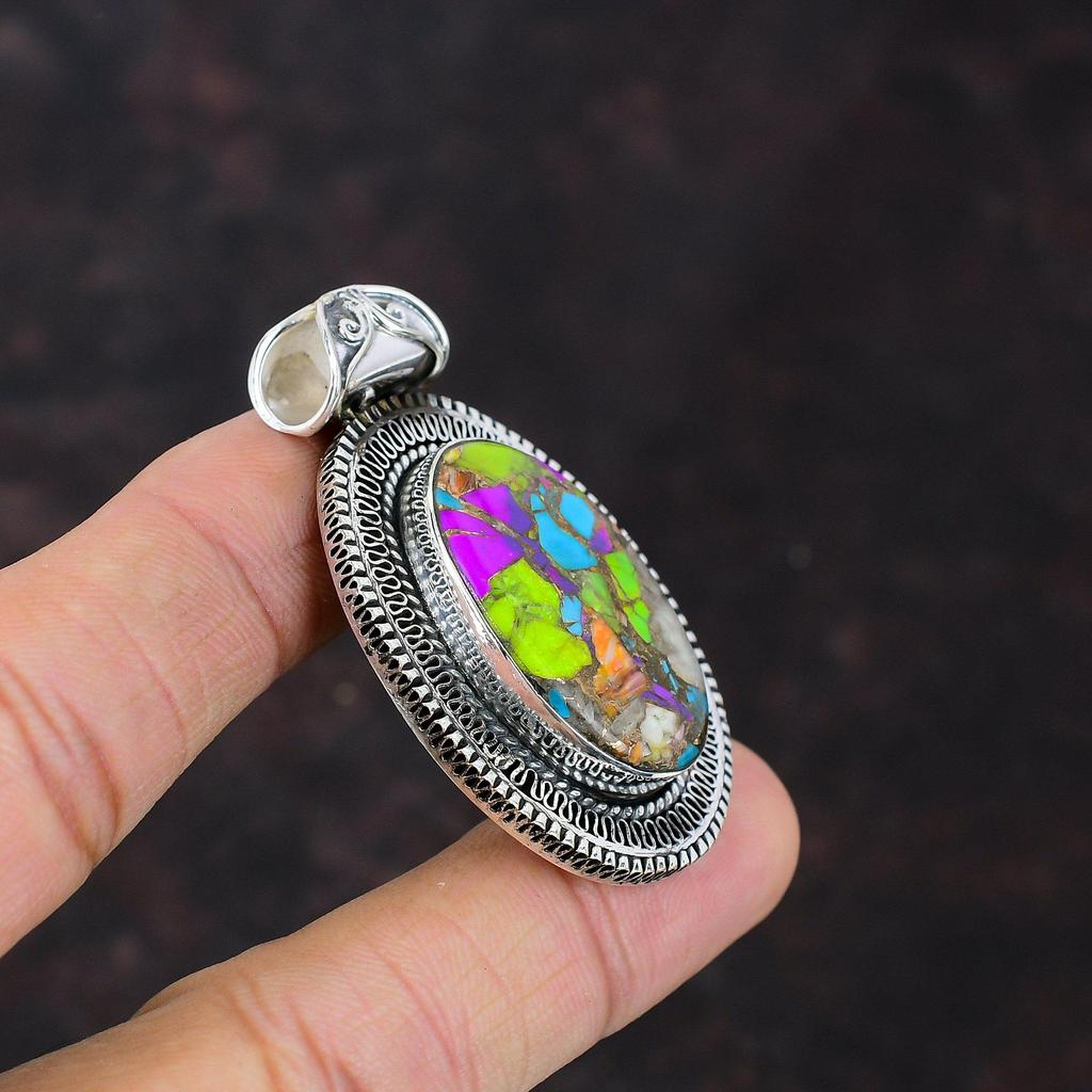 Подвеска Fiesta Kingman с бирюзой, мультимедная подвеска с бирюзой и драгоценными камнями, подвеска из стерлингового серебра 925 пробы, винтажная подвеска ручной работы, свадебный подарок