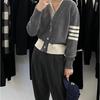 V-neck Knitted Cardigan Sweater Loose Early Autumn Color Contrast Sweater Design Cardigan Sweater Top Coat Female