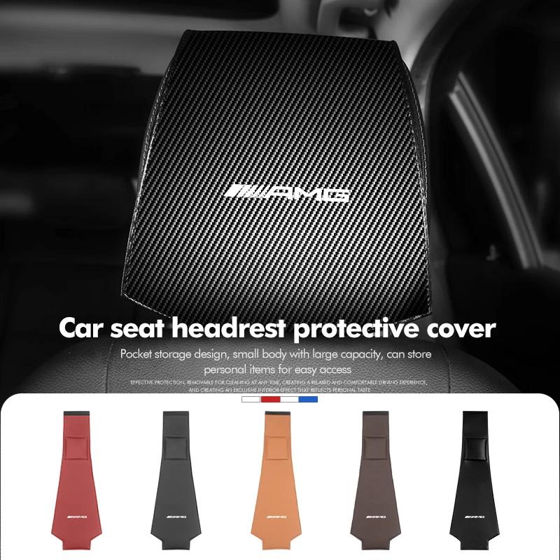 Leather Car Seat Headrest Protect Cover Universal Accessories For Mercedes Benz AMG W204 W205 W203 W211 W201 W210 W108 W124 W126 EM4