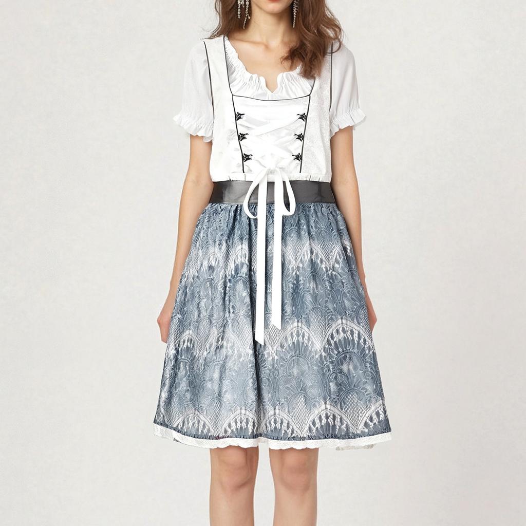 Костюм для пивного фестиваля Баварский женский костюм для выступлений Платье с квадратным вырезом и цветочным принтом