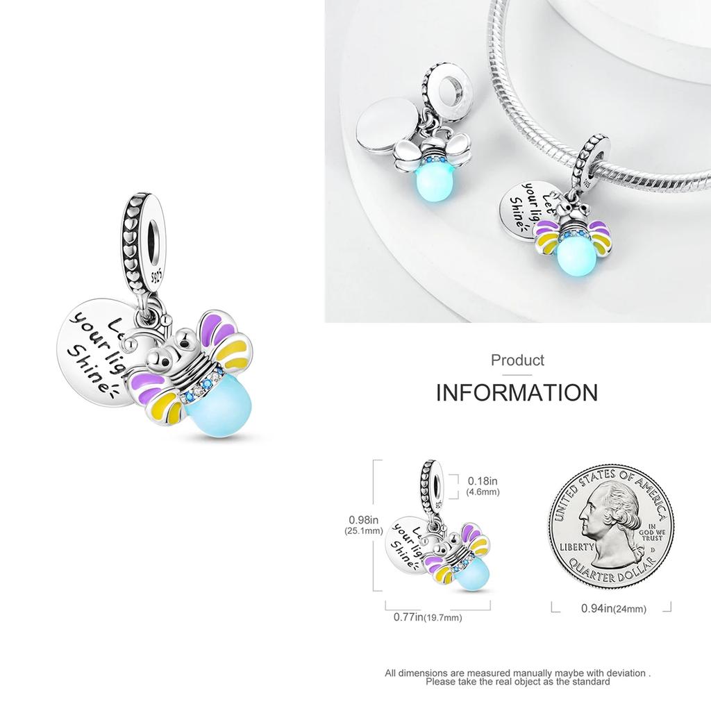 Authentic Luminous Firefly Charms Bee Light Bulb Bead Ring Earrings Fit Copper Bracelets Diy Cultural Jewelry Gift