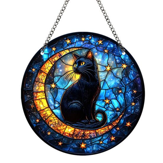 Halloween Witch Black Cat Hanging Sign 2D Flat Acrylic Broom