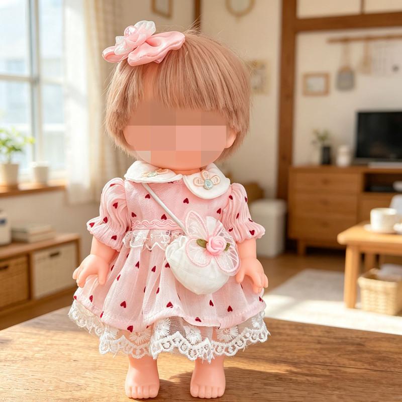 [Cloth  Only] Attractive Princess Dress for  26CM Plush Doll, Fluorescent Heart-shaped Purple&pink Gauze Dress Shoulder Bag.