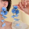 Steel needle chiffon flower fringed earrings summer vacation style fashion earrings exaggerated sweet earrings design sense niche