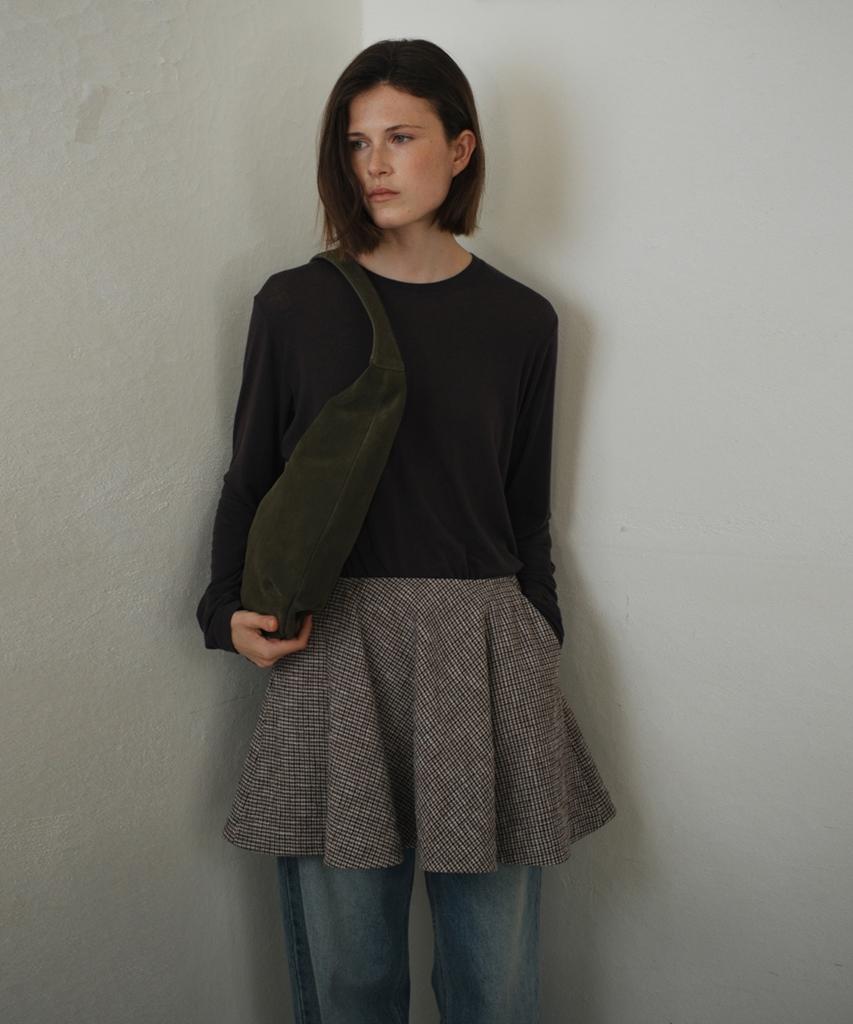 Anout Preppy Check Wool Skirt Beige