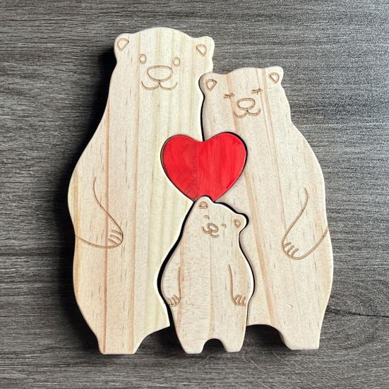1 комплект деревянного медведя, семейного пазла, орнамента, любви, сердца, обнимающего мать и отца