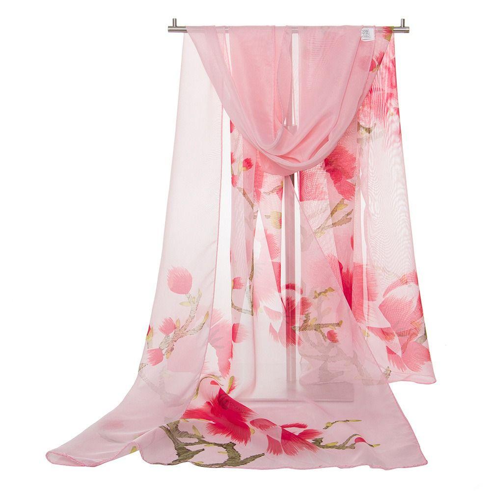 Flower Print Long Wrap Shawl 160*50cm Beach Gauze Scarf Elegant Shawl Silk for Women