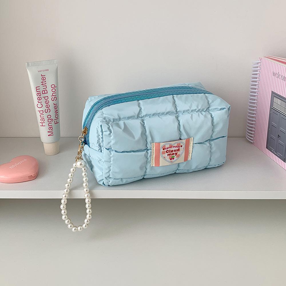 Cosmetic Bag Solid Color Travel Toiletry Bag Pearl Handle Cosmetic Bag Elegant For Backpack Travel Organization