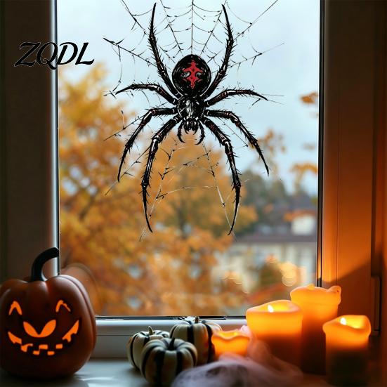 Waterproof PVC Window Film Halloween Spider Static Clings, Web Decals, Black Wall Decor Removable Spooky Stickers for Indoor Outdoor Glass Doors