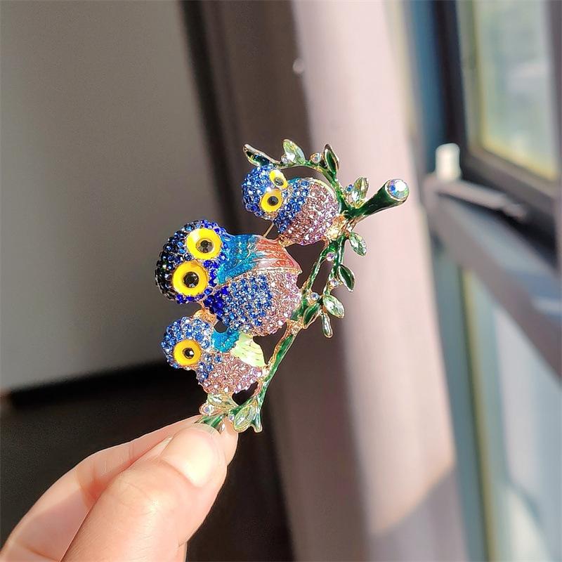 Брошь в виде совы с бриллиантами, аксессуары для одежды, животное, птица, кристалл, корсаж, свитер, цветная куртка, аксессуары