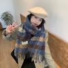 Autumn and Winter Contrasting Color Houndstooth Plaid Retro Atmosphere Sense Color Blocked Tassel Scarf for Women Korean Style Versatile Student Scarf