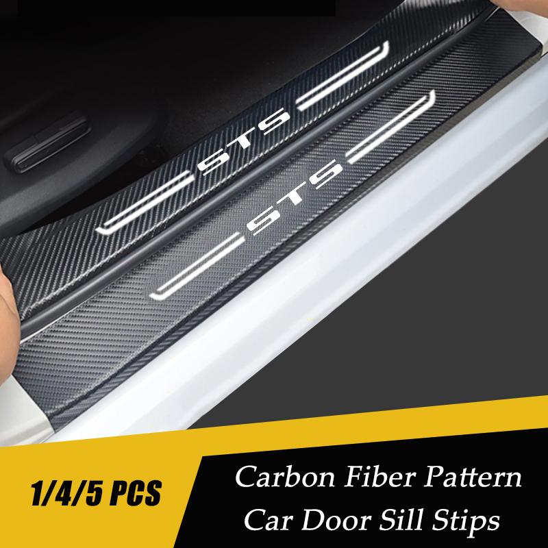 Car Trunk Rear Bumper Guard Stirps Carbon Fiber Protector Stickers for Cadillac STS Logo Door Sill Threshold Anti Scratch Strips