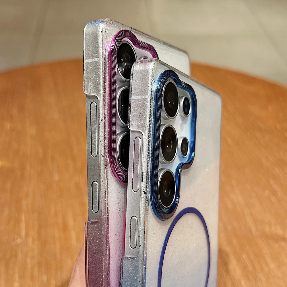 KEYSION Роскошный градиентный блестящий магнитный чехол для телефона для Samsung S22 S23 S25 Ultra S25+ Edge S24 FE Беспроводная зарядка Противоударный чехол