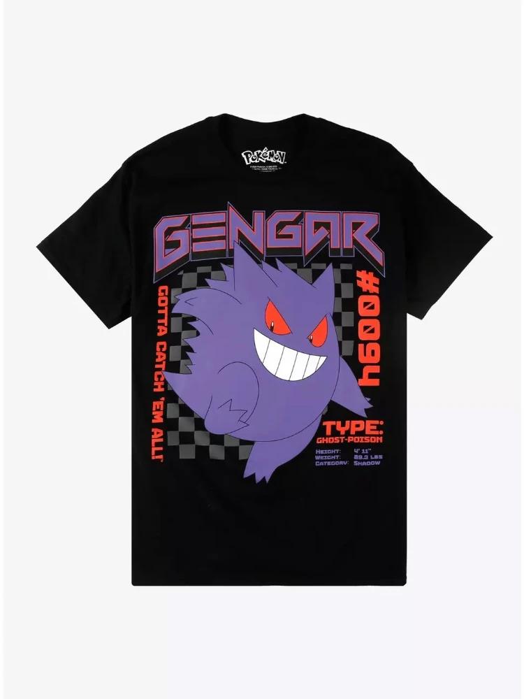 Хлопковая футболка Pokemon Gengar для мужчин и женщин, летняя, Y2K, базовая, детские футболки, с круглым вырезом, Харадзюку, футболки, свободные, с рисунком, топы