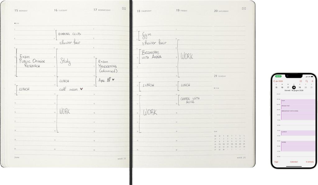 Moleskine Умный дневник PRO Недельный Твердая обложка XL черный SMDHB12PRO4Y26