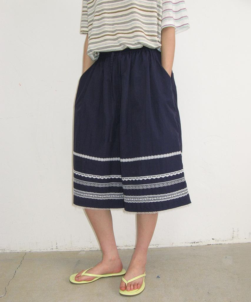 RONRON Lace Trim Nylon Bermuda Pants Navy