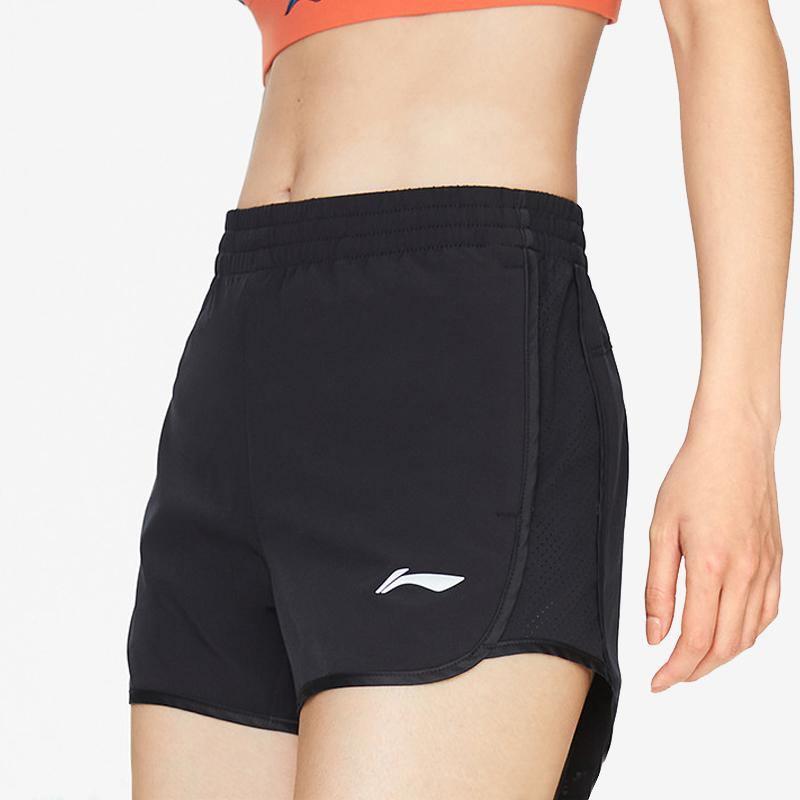 Li Ning Running Series SS22 Logo Print Quick-Dry Woven Sports Shorts Women Shorts Black AKSS396-1