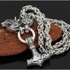 Men Wolf Head Norse Viking Amulet Thor Hammer Pendant Necklace Chain