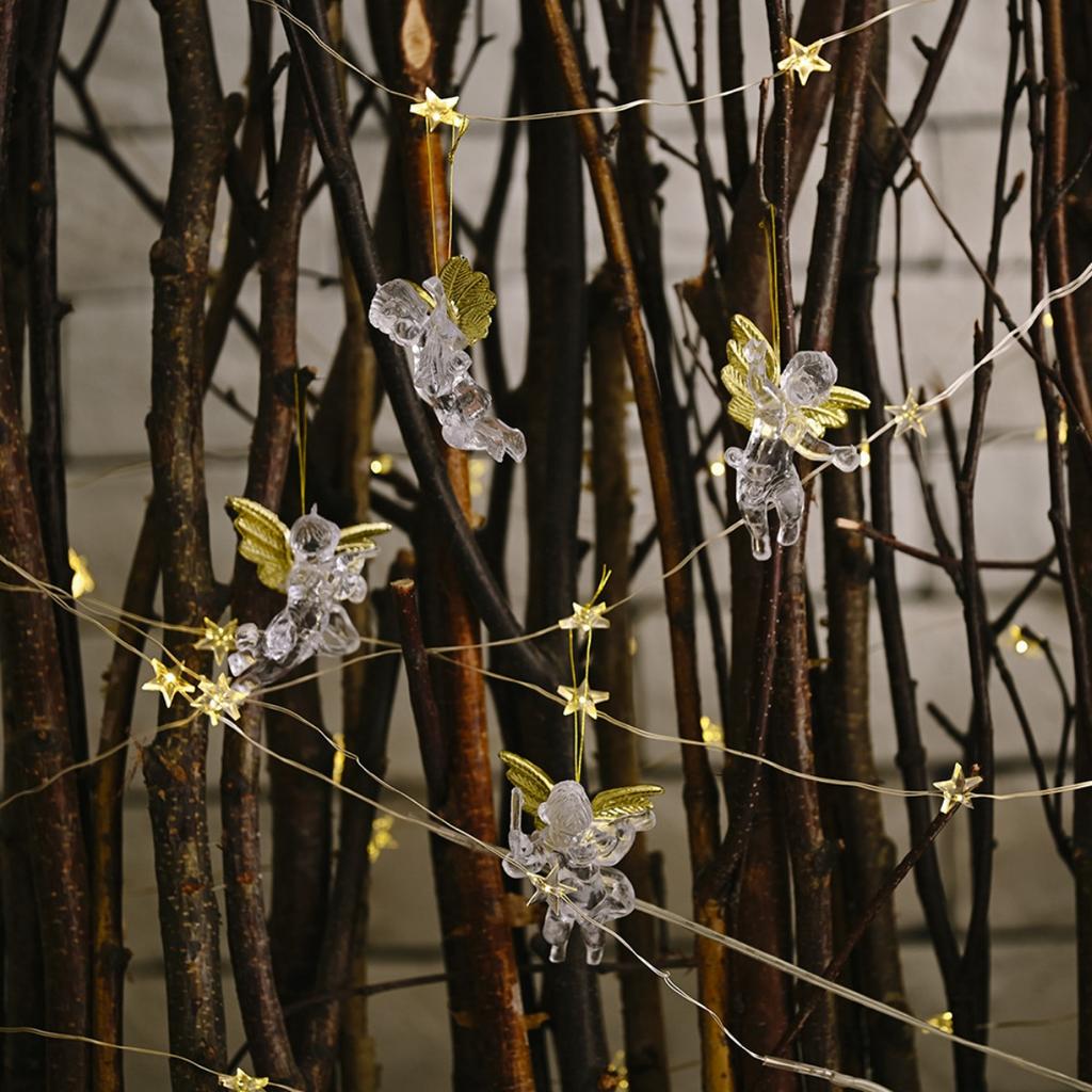 4 шт. Рождественские украшения в виде ангела, кристально чистый ангел с золотыми крыльями, подвески для рождественской елки, праздничные украшения