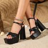New High-heeled Fish Mouth Shoes, Sexy Thick Heel with Black Banquet Sandals, Women