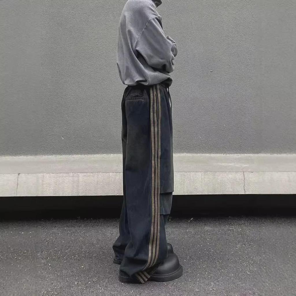 Осенне-зимние полосатые плиссированные свободные повседневные брюки: Ретро Джинсы в Американском Уличном Стиле
