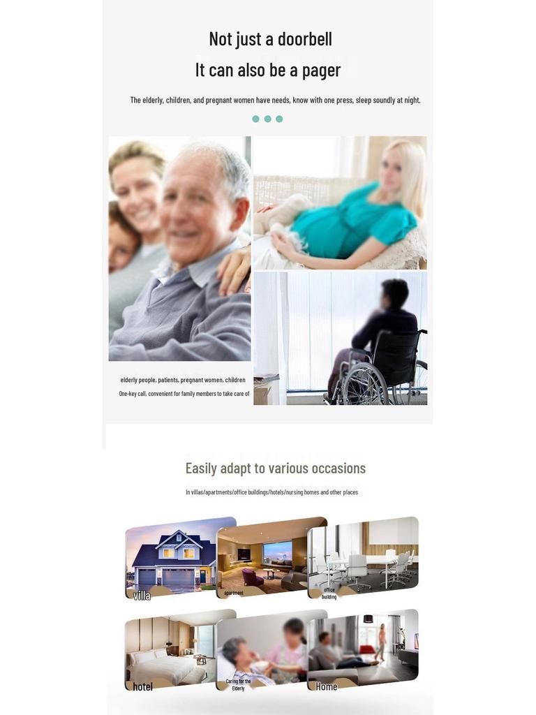 Кинетический беспроводной водонепроницаемый дверной звонок, без батареек, дальний радиус действия, высокая громкость, идеально подходит для пожилых людей.