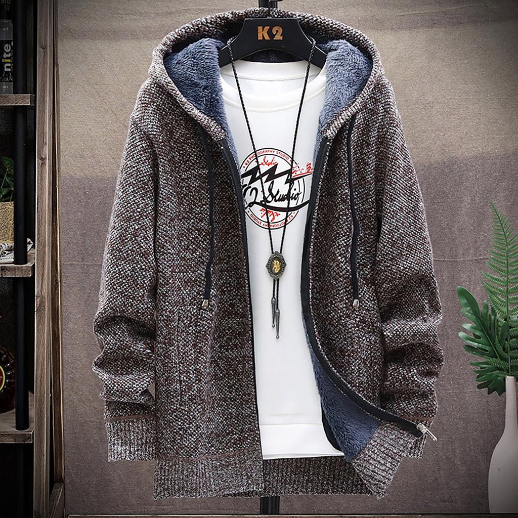 Men's Fall And Winter Casual Sweater Jacket Warm Knit Sweater Hooded Hoodie