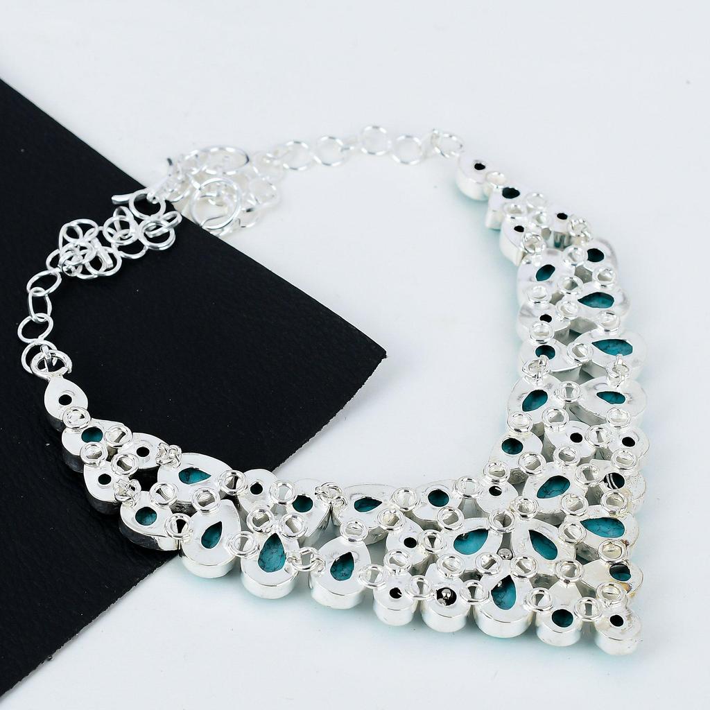 Натуральный бирюзовый драгоценный камень ручной работы из стерлингового серебра 925 пробы, ожерелье с гальванопластикой, бирюзовое серебро для жены, унисекс, ожерелье, пасхальные подарки