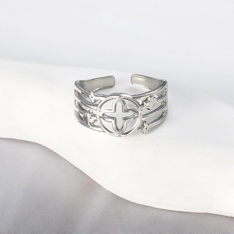 Кольцо из титановой стали с отверстием под четырехлистный клевер, женское, регулируемое, для пары, кольцо из нержавеющей стали