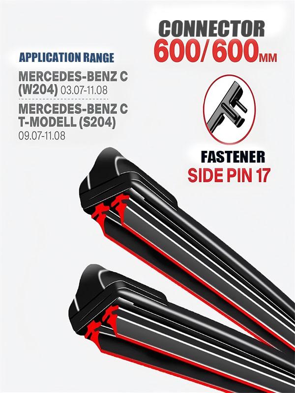Side Pin 17 Wiper Blades 600/600mm (24"+24") for Mercedes-Benz C-Class (W204/S204)