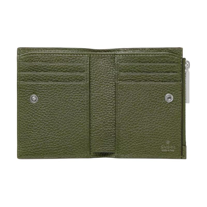 Gucci Logo Classic Braid Embossed Grained Leather Wallet Regular Men's Dark Green