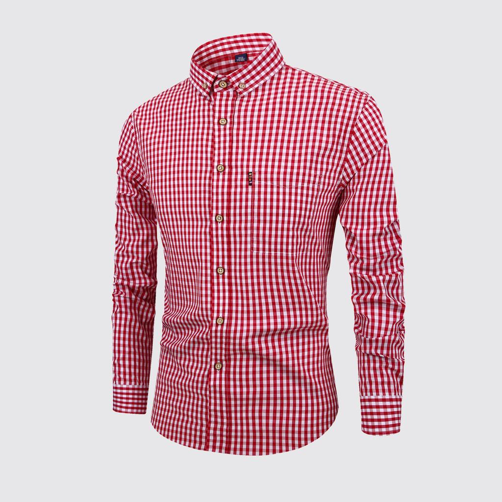 Men's Breathable Cotton Long Sleeved Checkered Shirt for Autumn and Winter