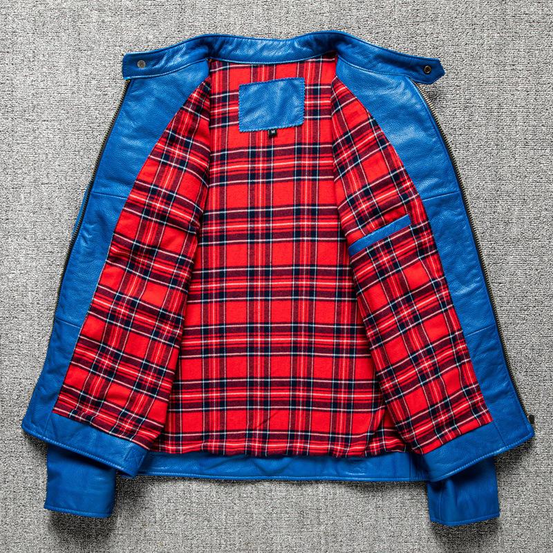 Новая куртка из натуральной кожи коровьей кожи высшего слоя для молодых мужчин, мотоциклетная, со стойкой, приталенная, модная кожаная куртка, короткая осенняя куртка