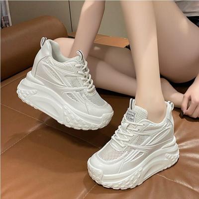 Женские туфли на высоком каблуке 10 см, кроссовки на толстой подошве, повседневные, осенне-весенние, на платформе, на танкетке, модные, дышащие, женские летние туфли