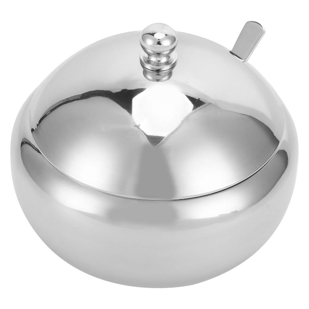 304 Stainless Steel Sugar Bowl with Lid and Spoon Spice Jar Storage Jar  Restaurant