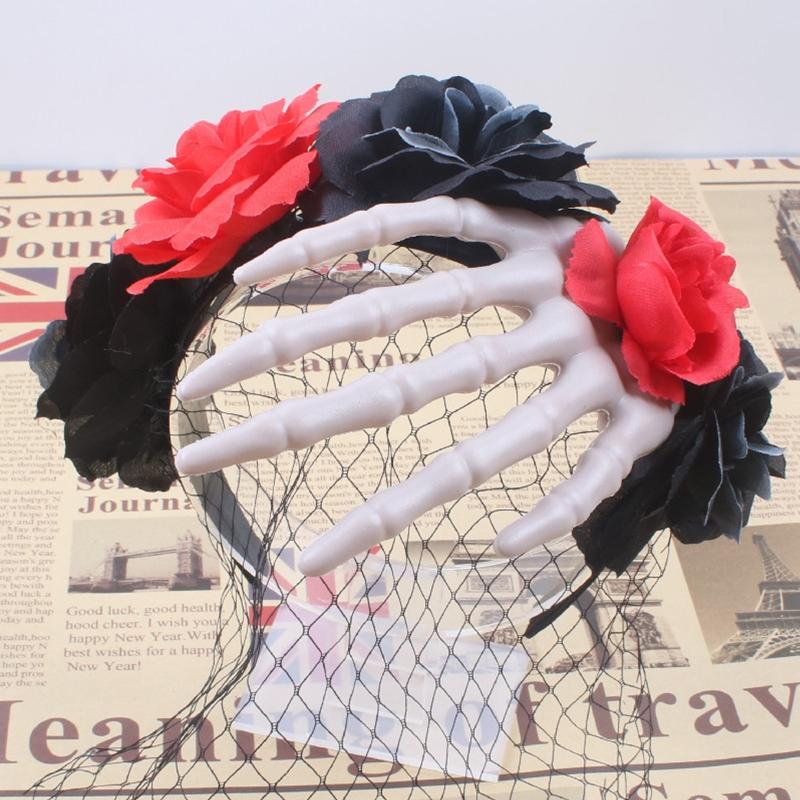 Взрослые Дети Гот Скелет Роза Форма Повязка на Голову Сочетание Цветов Обруч для Волос Прямой Эфир Рождественская Вечеринка Головной Убор