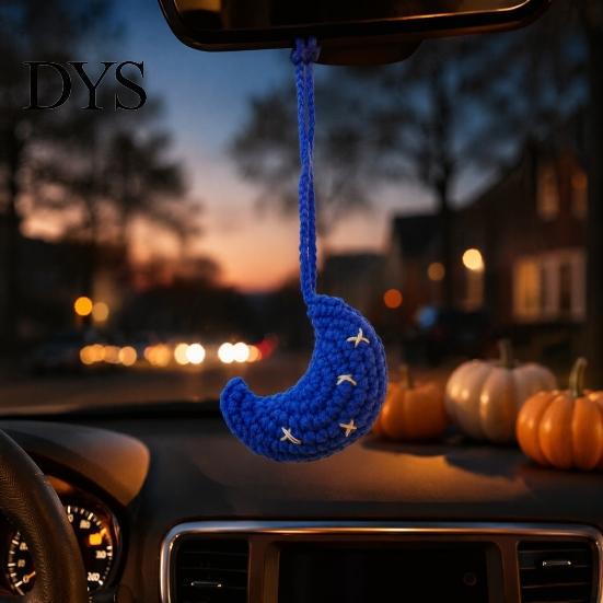 Spooky Interior Car Decoration Rearview Mirror Crochet Hanging Decoration, Knitting Grim Reaper Ghost Moon Star Snowman Ornament, Halloween