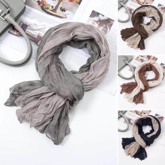 Ladies Shawl Scarf Color-Blocking Pleated Design Versatile Scarf Autumn Winter Outdoors Commuting Long Scarf