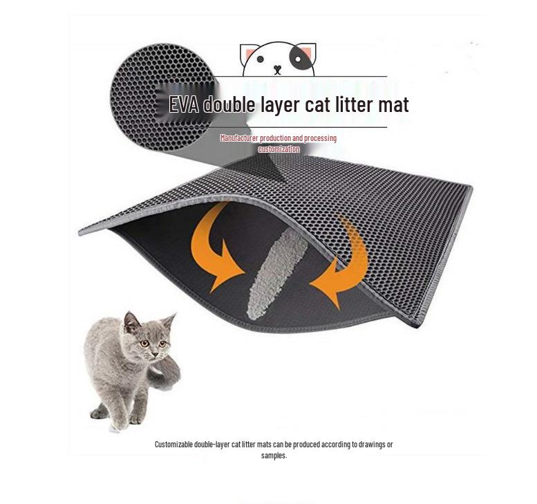 EVA Double-Layer Anti-Splash Honeycomb Cat Litter Mat with Washable Magic Tape for Pet Households