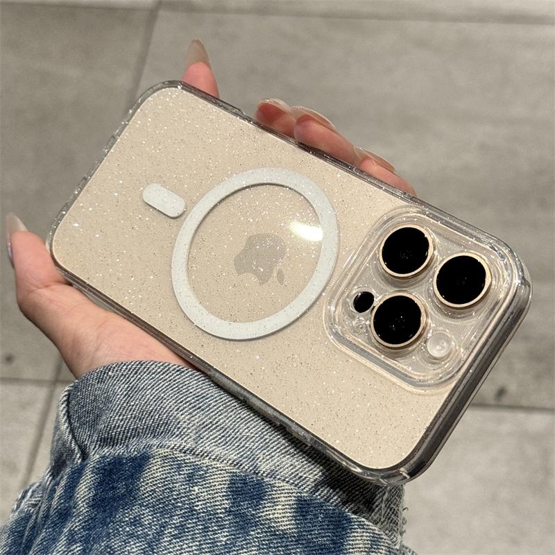 Роскошный прозрачный чехол с блестками Magsafe для iPhone 13 14 15 16 Pro Max Plus, магнитная беспроводная зарядка, противоударная мягкая накладка