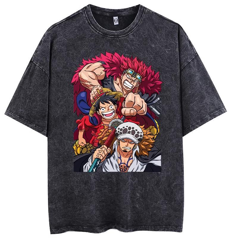 2026 Hot Sale Luffy Kid Law Vintage Washed TShirt Anime Graphic Tee Unisex Streetwear Short Sleeve Top for Men Women Anime Fans