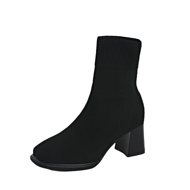 Массивные женские ботильоны-носки, вязаные элегантные туфли на среднем каблуке, тренд 2025 года, зимние новые брендовые дизайнерские туфли-лодочки в готическом стиле Botas De Mujer